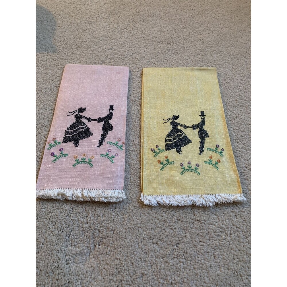 vintage hand embroidered guest towels Dancing Couple, Celebrating Fall, Spring